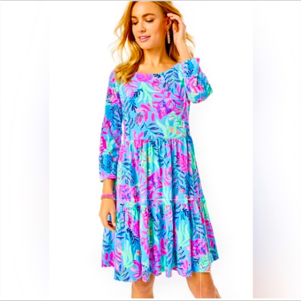 Lilly Pulitzer Geanna Dress in Turquoise Oasis Golden Hour LIKE NEW